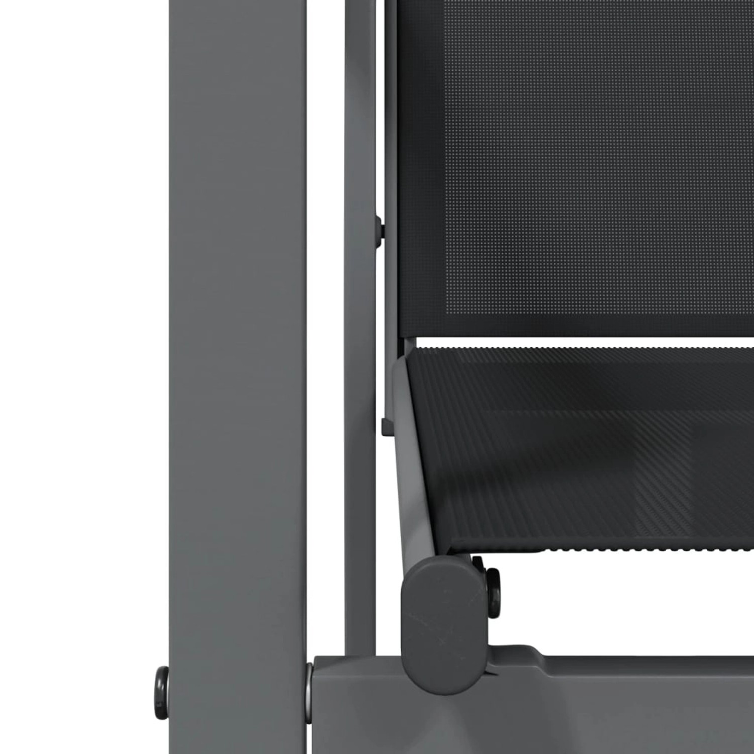 Detailansicht der schwarzen vidaXL Garten-Essgruppe: Textilene-Stuhl und Stahlgestell.