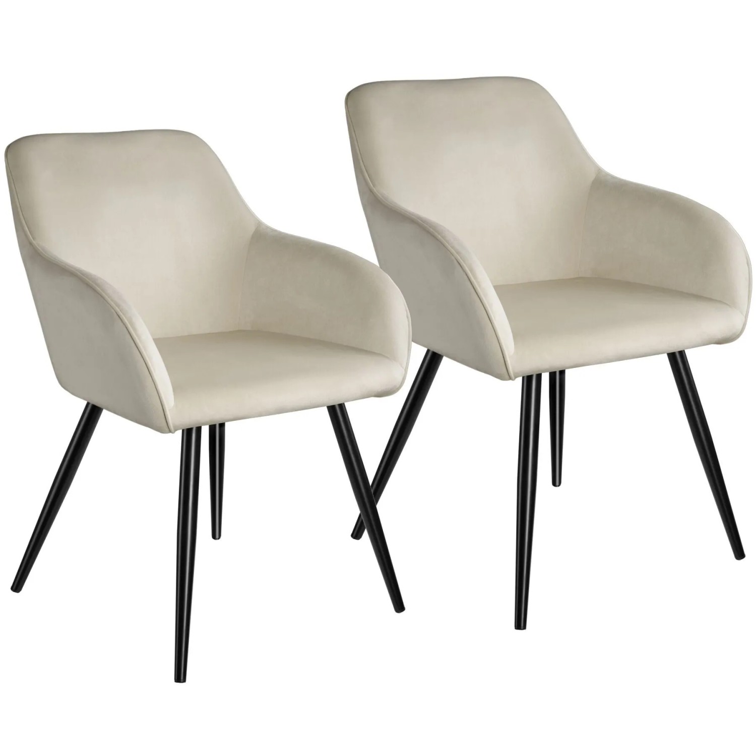 Tectake Esszimmerstuhl Marilyn Gepolstert  In Samtoptik Durchgehende Lehne 2Er Set 62 x 58 x 82 cm Creme Schwarz