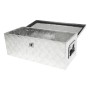 Offene PROREGAL Deichselbox TITAN aus Aluminium-Riffelblech für PKW-Anhänger, abschließbar.