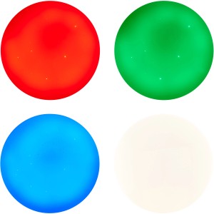Smarte LED-Deckenleuchte Heddy, Ø 38cm, mit Farbwechsel in Rot, Grün, Blau und Weiß.