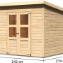Karibu Holz-Gartenhaus Neuenburg 3 in Natur, 238x210 cm, mit Pultdach und Doppeltür.