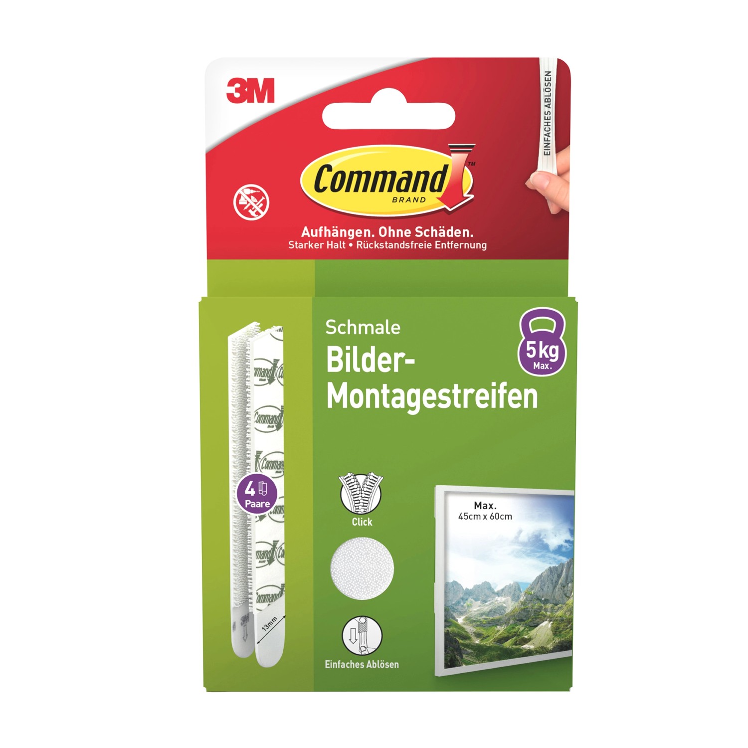 Command Bilder-Montage-Strips Schmal Weiß 4 Paare