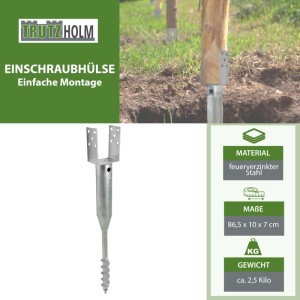 Feuerverzinkte U-Profil Einschraubhülse 86,5cm für Zaunbau. Robuste Bodenhülse zur einfachen Montage von Holzpfosten.