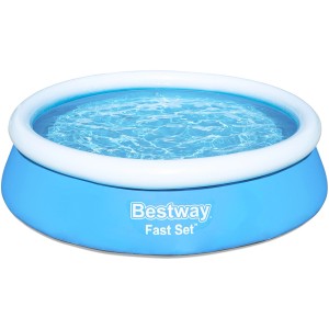 Blauer Bestway Fast Set Aufstellpool, rund, Ø 183 x 51 cm, gefüllt mit Wasser.