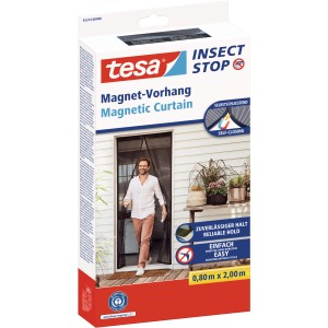 Verpackung des tesa Magnetvorhangs Anthrazit 0,8x2m. Insektenschutz für Balkon- und Terrassentüren.