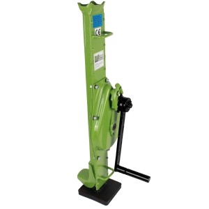 Grüne TRUTZHOLM Stockwinde mit 3000 kg Tragkraft, Kurbel und großer Grundplatte.