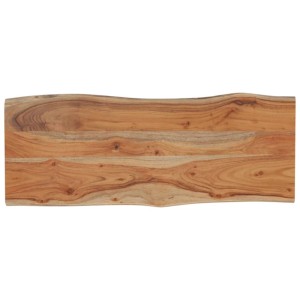 Rechteckige Tischplatte aus Akazien-Massivholz mit natürlicher Baumkante und deutlicher Holzmaserung.