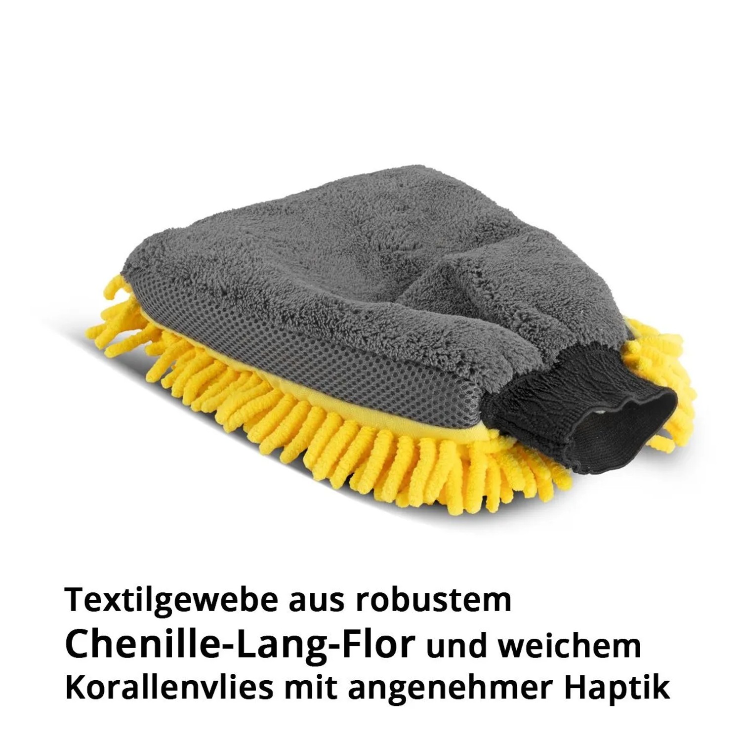 STAHLWERK Autowaschhandschuh, grau-gelb, aus Mikrofaser-Chenille und Korallenvlies. Für Autopflege & Reinigung.