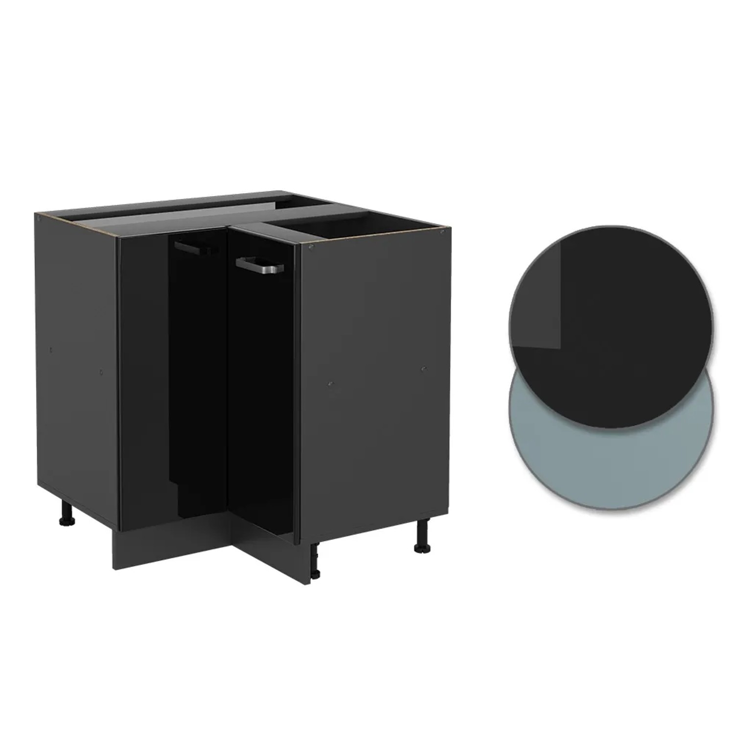 Vicco Eckunterschrank R-Line, schwarz hochglanz/anthrazit, 76 cm, für die Küche.