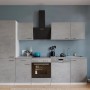 Respekta Küchenblock Malia 280 cm in Betonoptik mit E-Geräten.