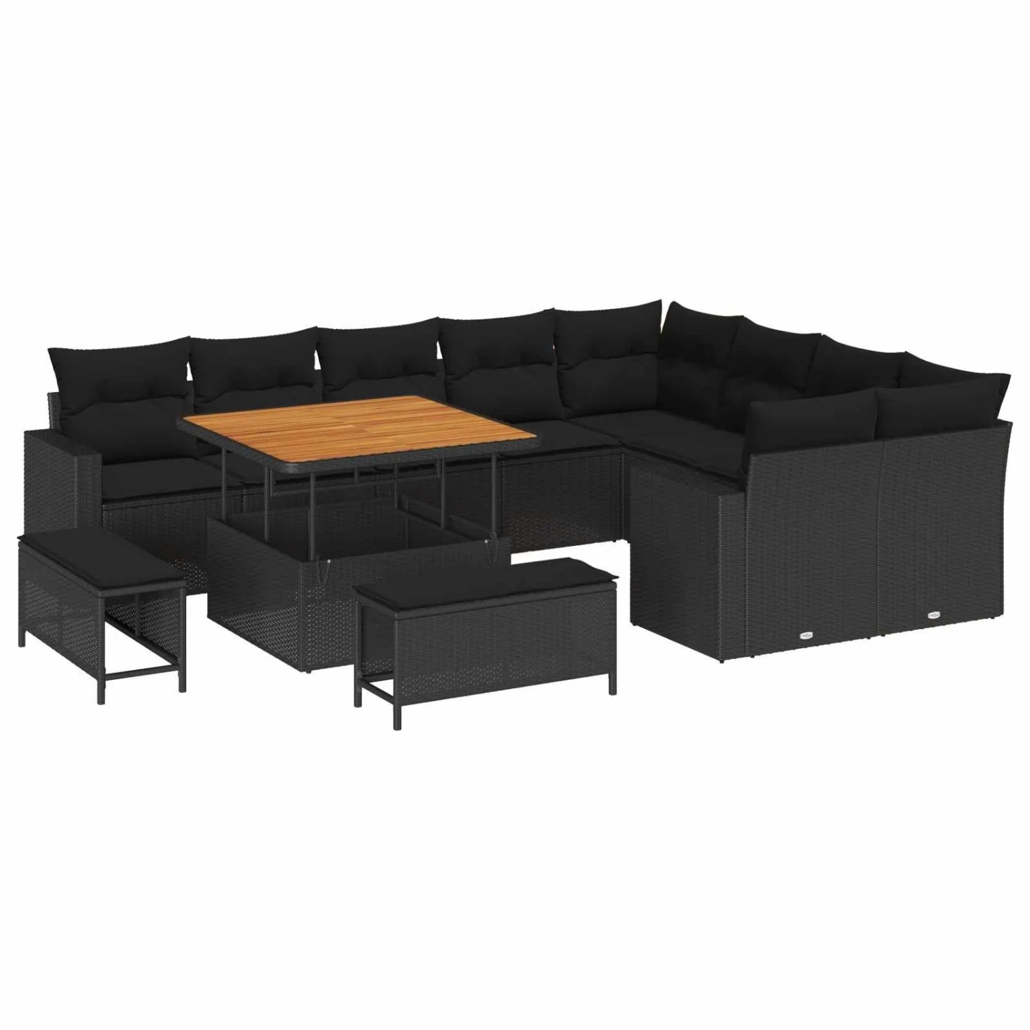 vidaXL Gartensofa-set mit Kissen 13-Tlg Schwarz Poly-Rattan 3363594 günstig online kaufen