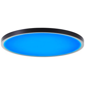 LED-Deckenleuchte Lotti RGB+CCT, Ø 50cm, schwarz/weiß mit blauem Licht.