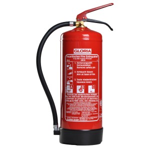 Gloria ABC-Pulverfeuerlöscher PD 6 GA, 6 kg, mit Manometer und Wandhalterung.