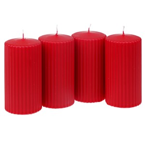 4er-Pack Steinhart Rillen-Stumpenkerzen, getaucht, Rubinrot, Ø 5,7x11cm, für stimmungsvolle Beleuchtung.