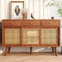 Merax Sideboard 120x40x78 cm Nussbaum Rattan 3 Schubladen 3 Schiebetüren_2