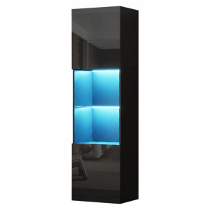 PXloue Vitrine Schwarz 45 x 35 x 160 cm Hochglanz Glasboden Hochschrank mit LED RGB  Kippsicherung
