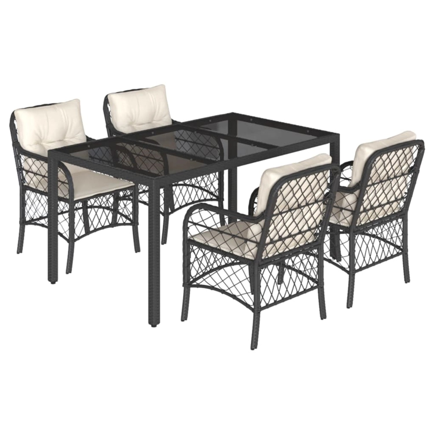 vidaXL 5-tlg Garten-Essgruppe mit Kissen Schwarz Poly Rattan Modell 86