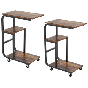 Costway Beistelltisch 2er Set Sofatisch mit Rollen C-Form Kaffeetisch