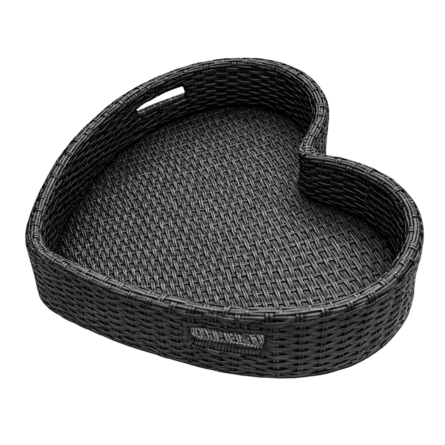 Relaxdays Schwimmtablett Aluminium Rattan Schwarz Schwimmfähig Herzförmig 60 cm x 60 cm x 20 cm