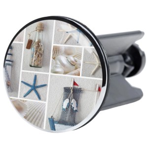 Sanilo Waschbeckenstöpsel Meeresbrise mit maritimen Motiven wie Muscheln und Seesternen.