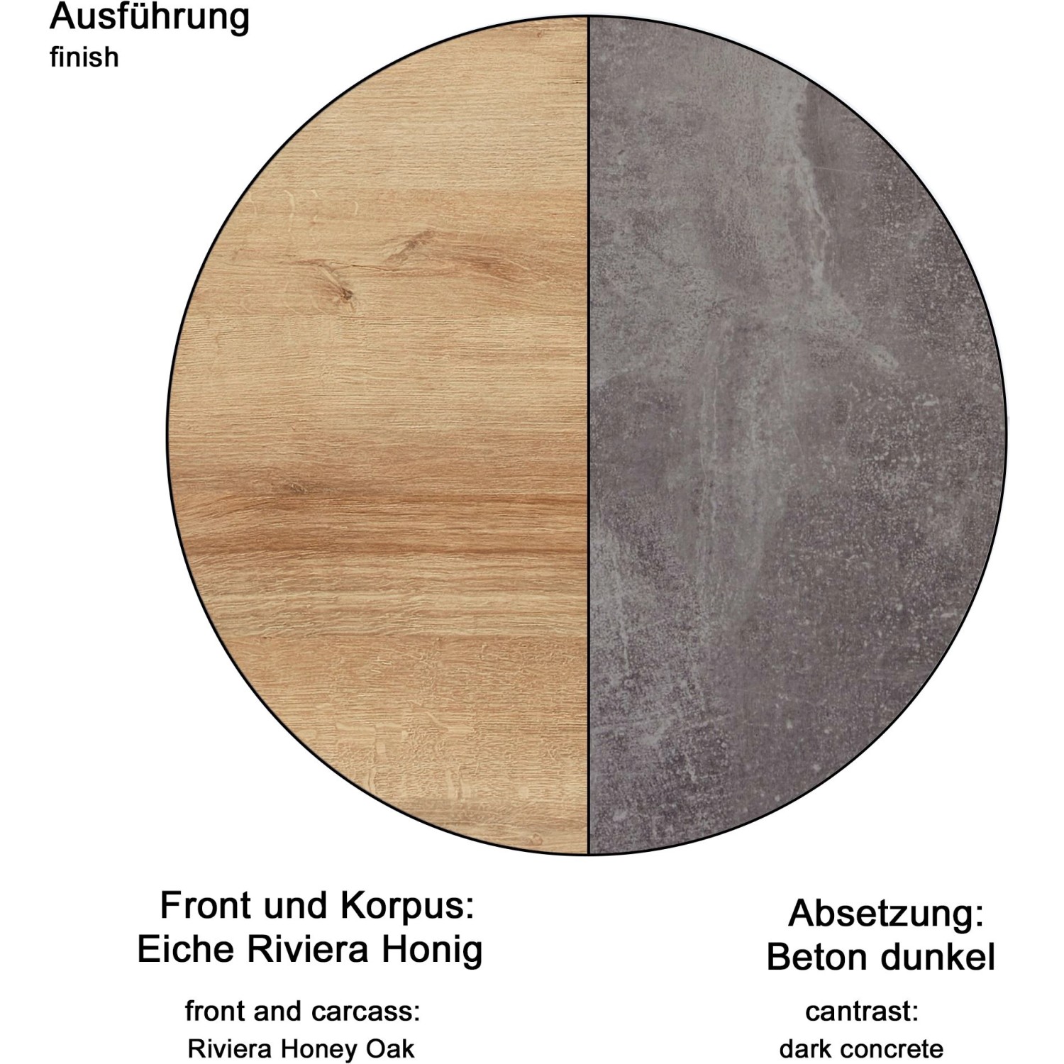 Farbmuster Bad-Hängeschrank: Eiche Riviera Honig und Beton dunkel