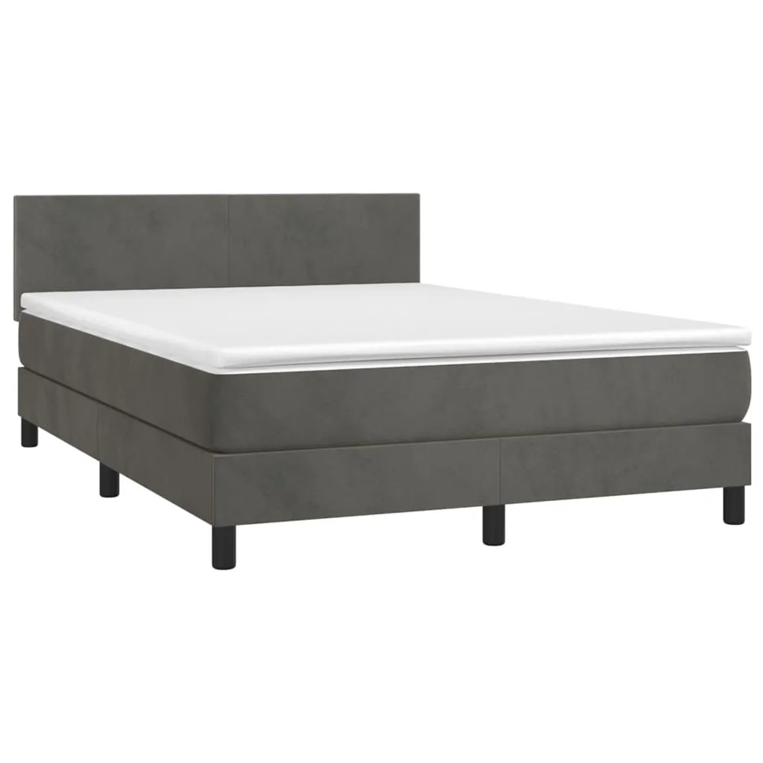 Dunkelgraues vidaXL Boxspringbett 140x190 cm mit Samtbezug und Matratze.