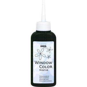 Schwarze Kreul Window Color Konturenfarbe (80ml) in Flasche mit Malspitze.