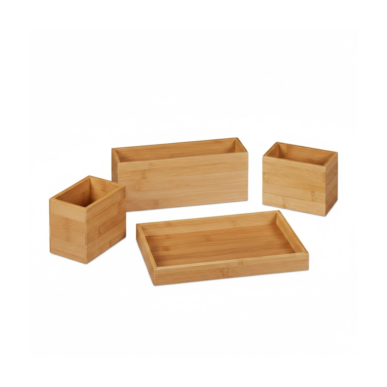Relaxdays Schreibtisch Organizer Set Bambus Natur 11 cm x 28 cm x 18 cm