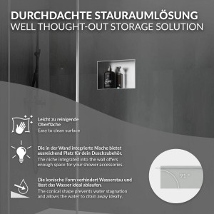 LuxeBath Wandnische Edelstahl silber, 20x30x10 cm. Einbauregal für Duschzubehör.