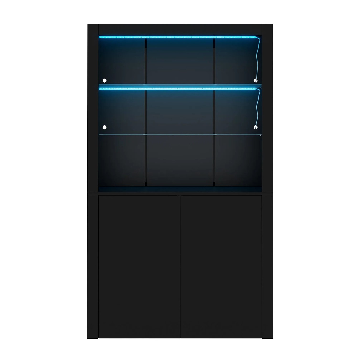 okwish Vitrine mit LED Beleuchtung Glasböden Aufbewahrungsschrank 100x35x170cm Schwarz
