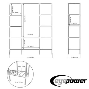 eyepower XXL Kleiderschrank, 178x148x44,5cm, offenes Regalsystem aus Stahlrohr.