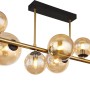 Moderne, 9-flammige LED-Deckenleuchte Riha in Schwarz matt mit amberfarbenen Glaskugeln.