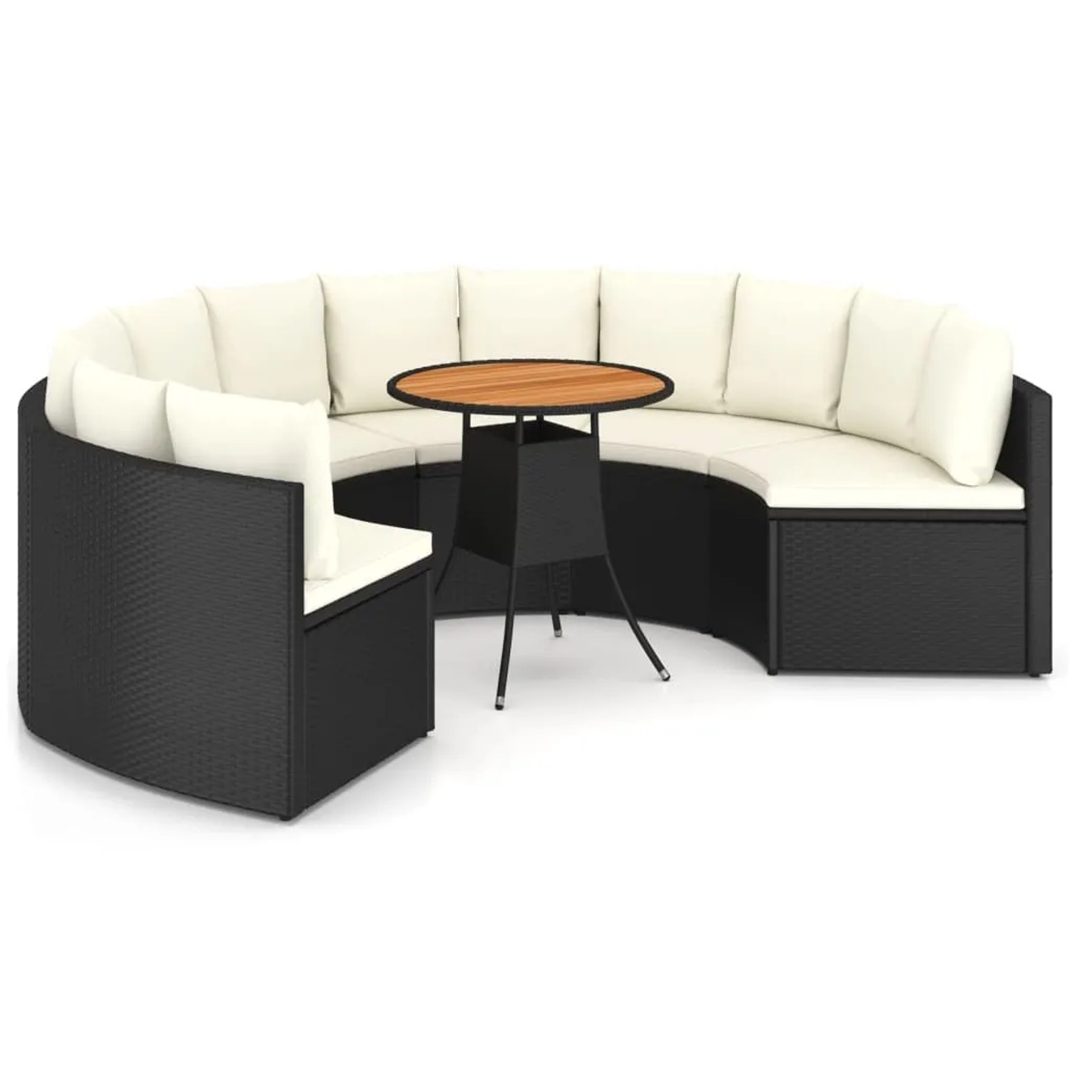 vidaXL 7-tlg Garten-Sofagarnitur mit Auflagen Poly Rattan Schwarz Modell 1