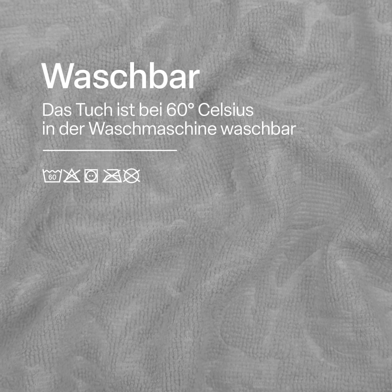 Waschbares, hellgraues Microfaser Geschirrtuch 65x45cm, 2er-Pack mit Pflegehinweis.