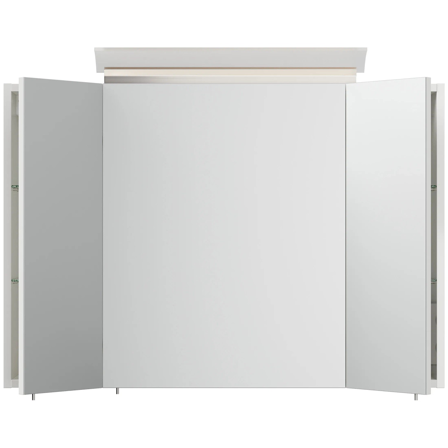 Posseik Spiegelschrank, 90 cm, mit LED-Lampe und Glasböden, weiß hochglanz.