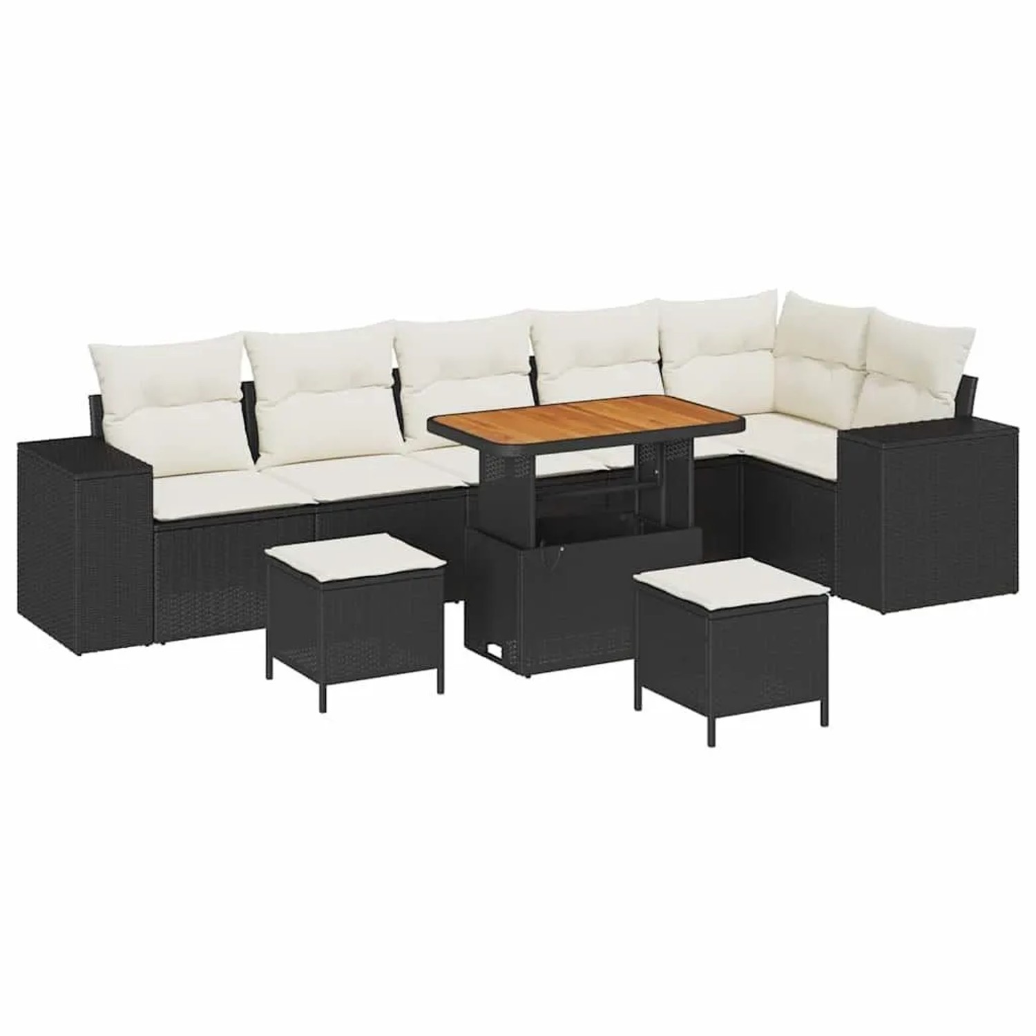 vidaXL Garten-Sofa-Set mit Kissen mit Speicher 9-Tlg Schwarz und Creme 3363975