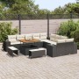 vidaXL Garten-Sofa-Set, 13-teilig, schwarz, Poly Rattan, mit höhenverstellbarem Tisch und Polster.