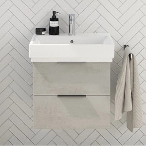 Steinkamp Waschtischunterschrank Living 2.0 mit GROHE Cube Waschbecken, hellgrau.