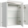 Posseik Spiegelschrank, 90 cm, weiß hochglanz, mit LED-Lampe und Glasböden.