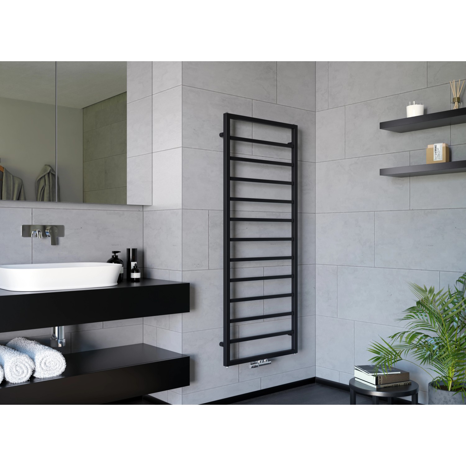 Ximax Badheizkörper Pure Slim 1120 x 600 mm Mittenanschluss 445 W Schwarz M günstig online kaufen
