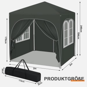 WOLTU Pavillon Faltpavillon 2x2 m Mit 4 Seitenwänden Höhenverstellbar Grau