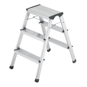 Hailo Alu-Doppelstufenleiter mit 2x3 Stufen, ideal für Haus und Garten.