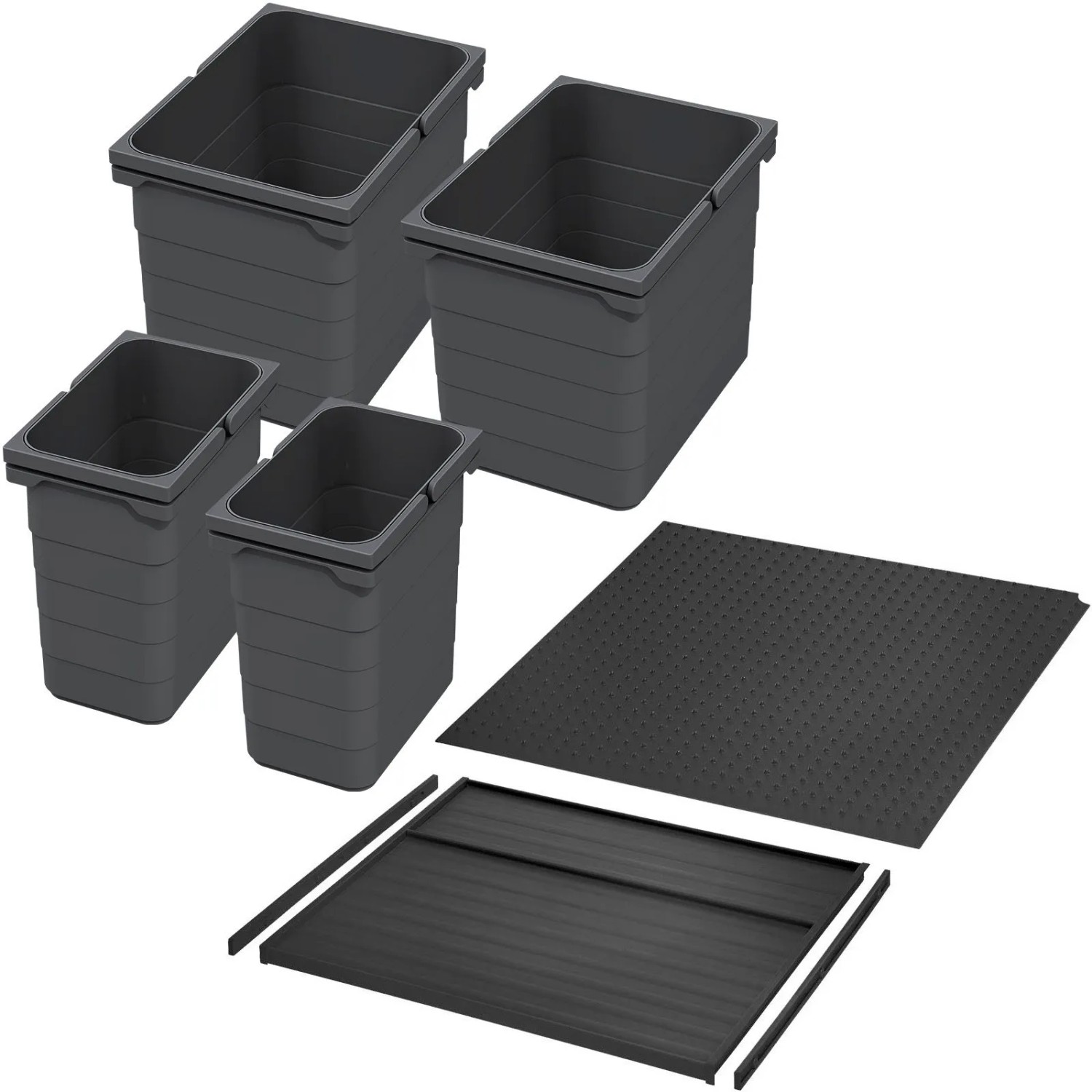 Ninka Abfalltrennsystem Eins2vier KB 600 mm 2x 7L 2x 15L Dunkelgrau für Seitenstärke 16 mm