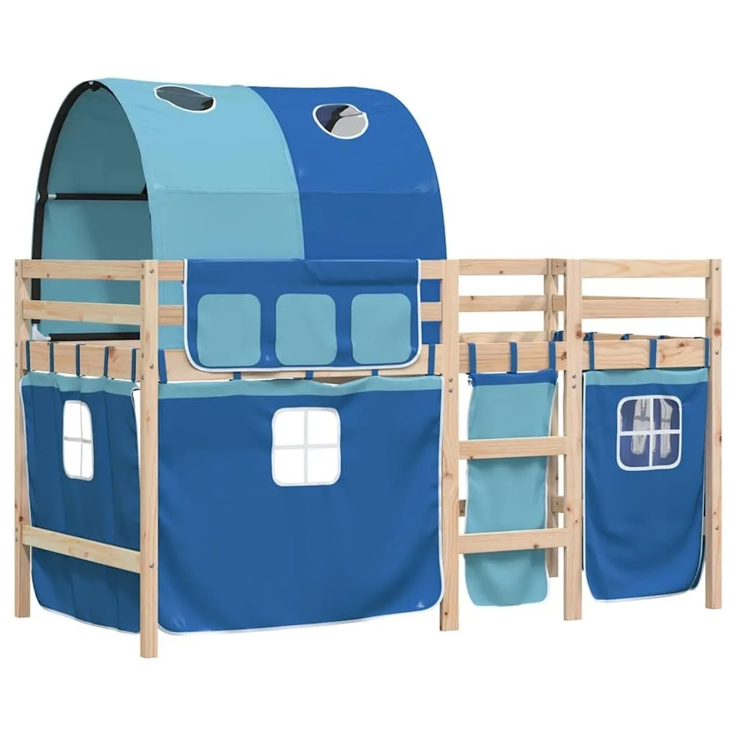 vidaXL Kinderhochbett mit Tunnel Blau 90x190 cm Massivholz Kiefer 3283854 günstig online kaufen