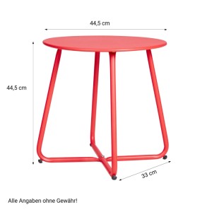 Runder roter Homestyle4u Metall-Beistelltisch, 45 cm hoch, für Garten und Balkon. Wetterfest.