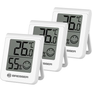 BRESSER HumiTemp 3er-Set: Thermo- und Hygrometer in Weiß zur Anzeige von Temperatur und Luftfeuchtigkeit.