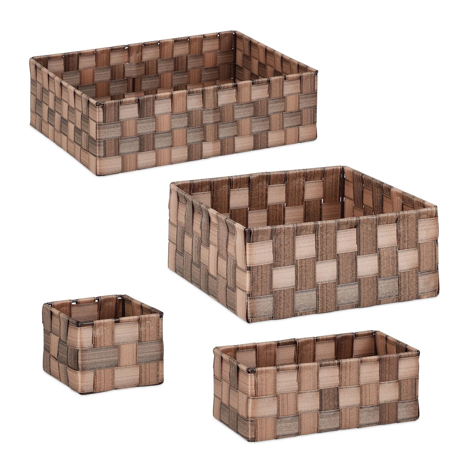 Relaxdays Aufbewahrungskorb Set Kunststoff Metall Braun Stapelbar 35,5 cm x 26 cm x 10,5 cm
