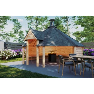 Finn Art Blockhaus Grillhütte Grillkota Elegance 16.5 qm offen mit Grillanlage Schindeln Schwarz
