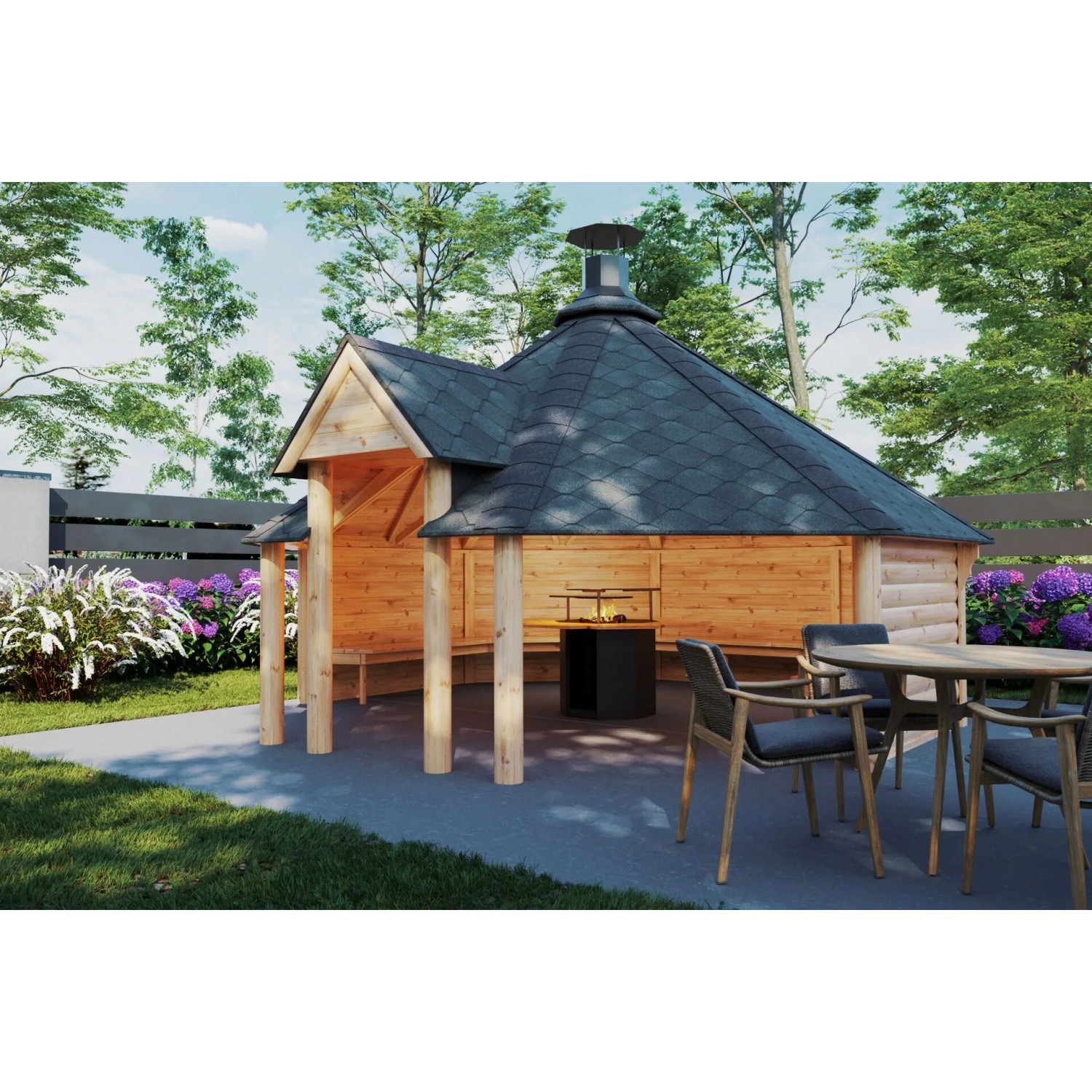 Finn Art Blockhaus Grillhütte Grillkota Elegance 16.5 qm offen mit Grillanlage Schindeln Schwarz_2