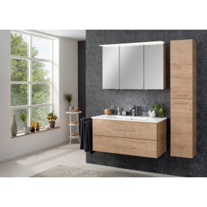 Fackelmann Spiegelschrank B.Perfekt Asteiche 100 cm mit 3 Türen und Beleuchtung im Badezimmer.